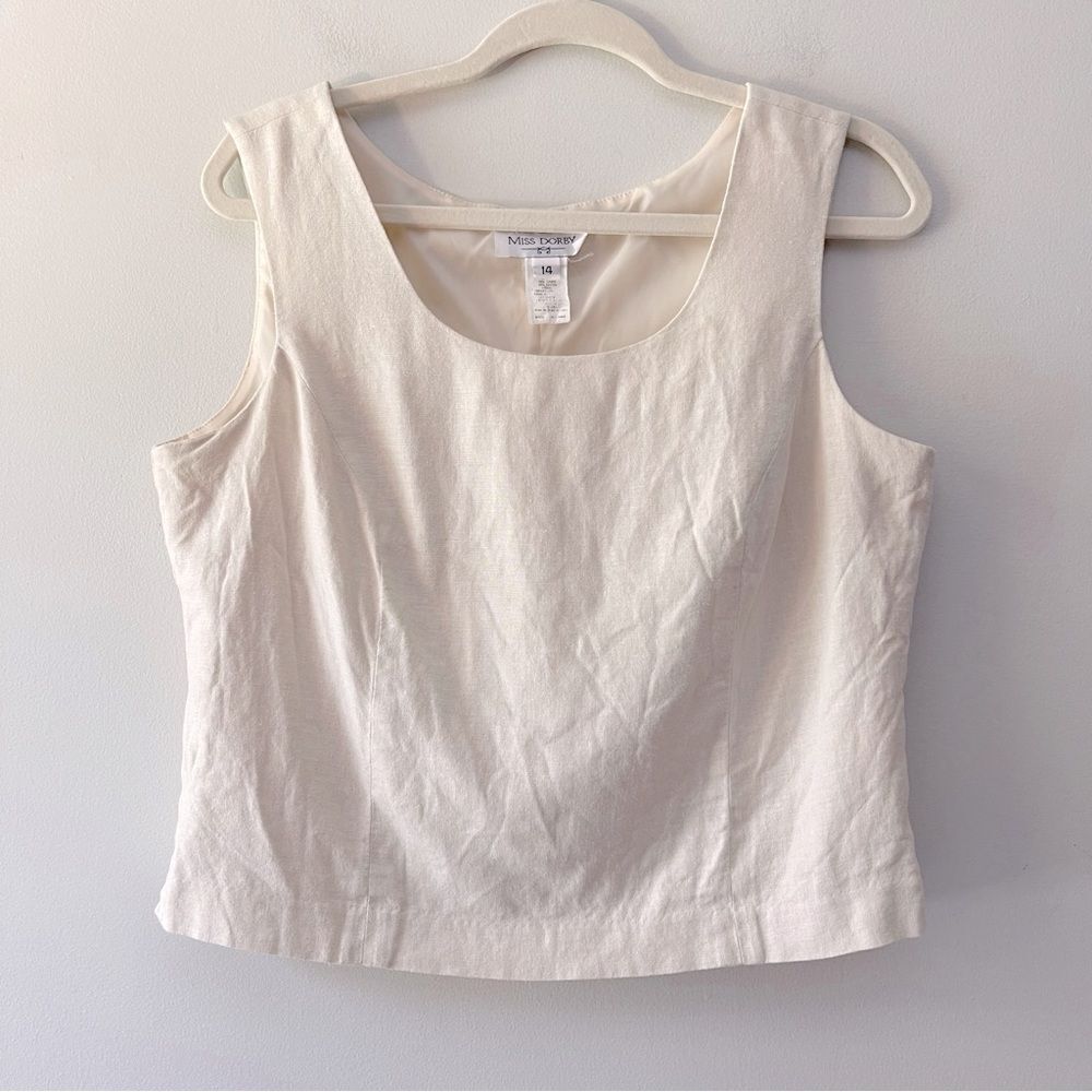 Vintage linen blend sleeveless top cream color